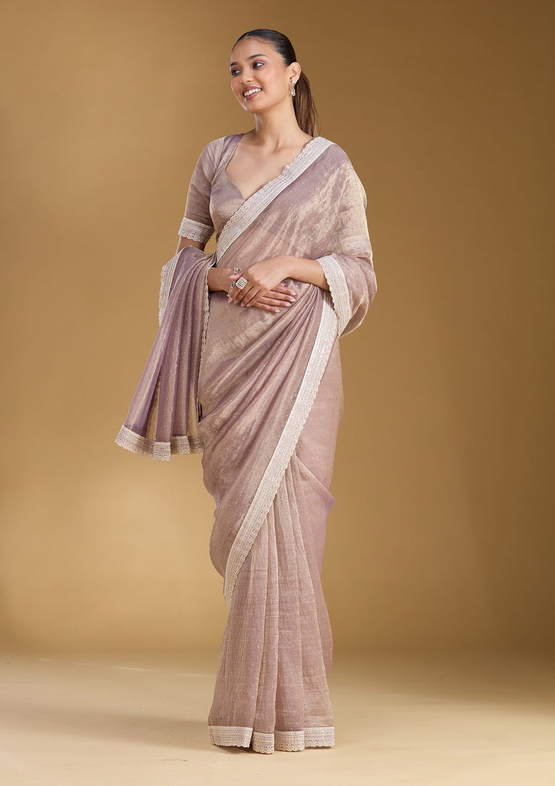 Lavender Zariwork (Gold) Tissue Saree