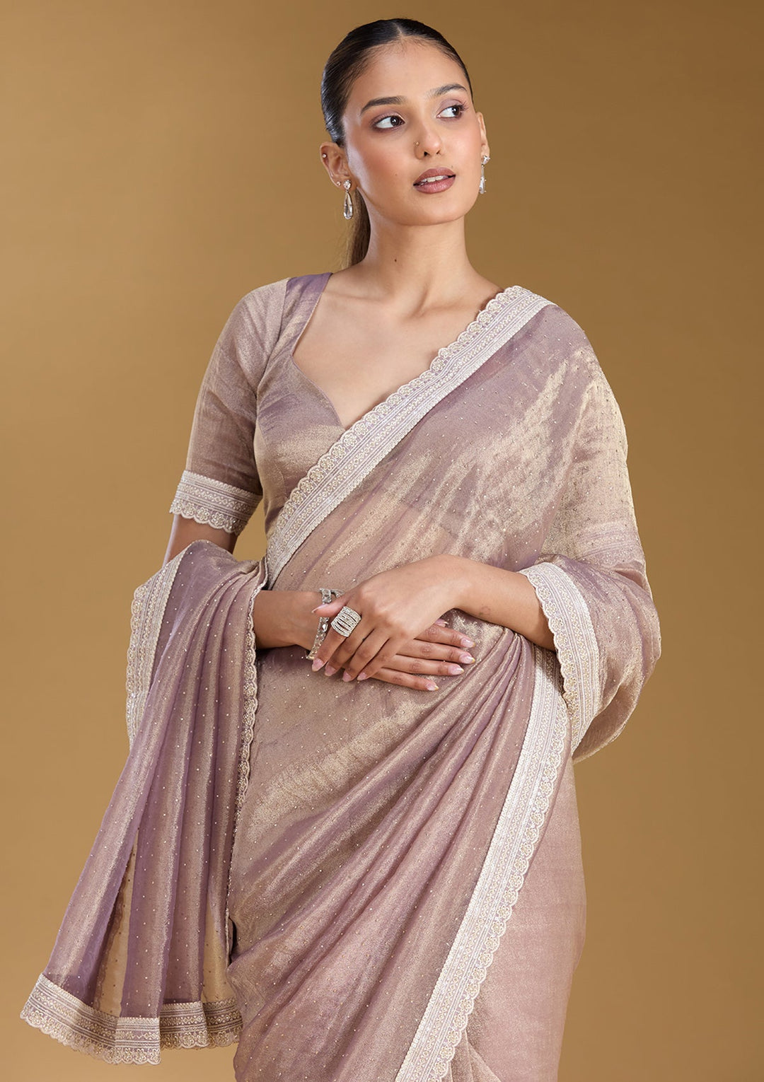 Lavender Zariwork (Gold) Tissue Saree
