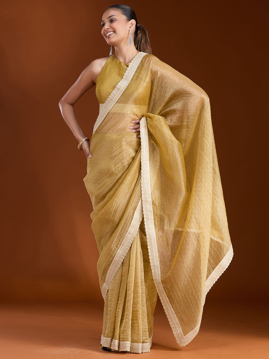 Mustard Zariwork (Gold) Tissue Saree