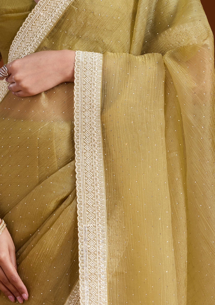 Mehendi Zariwork (Gold) Tissue Saree