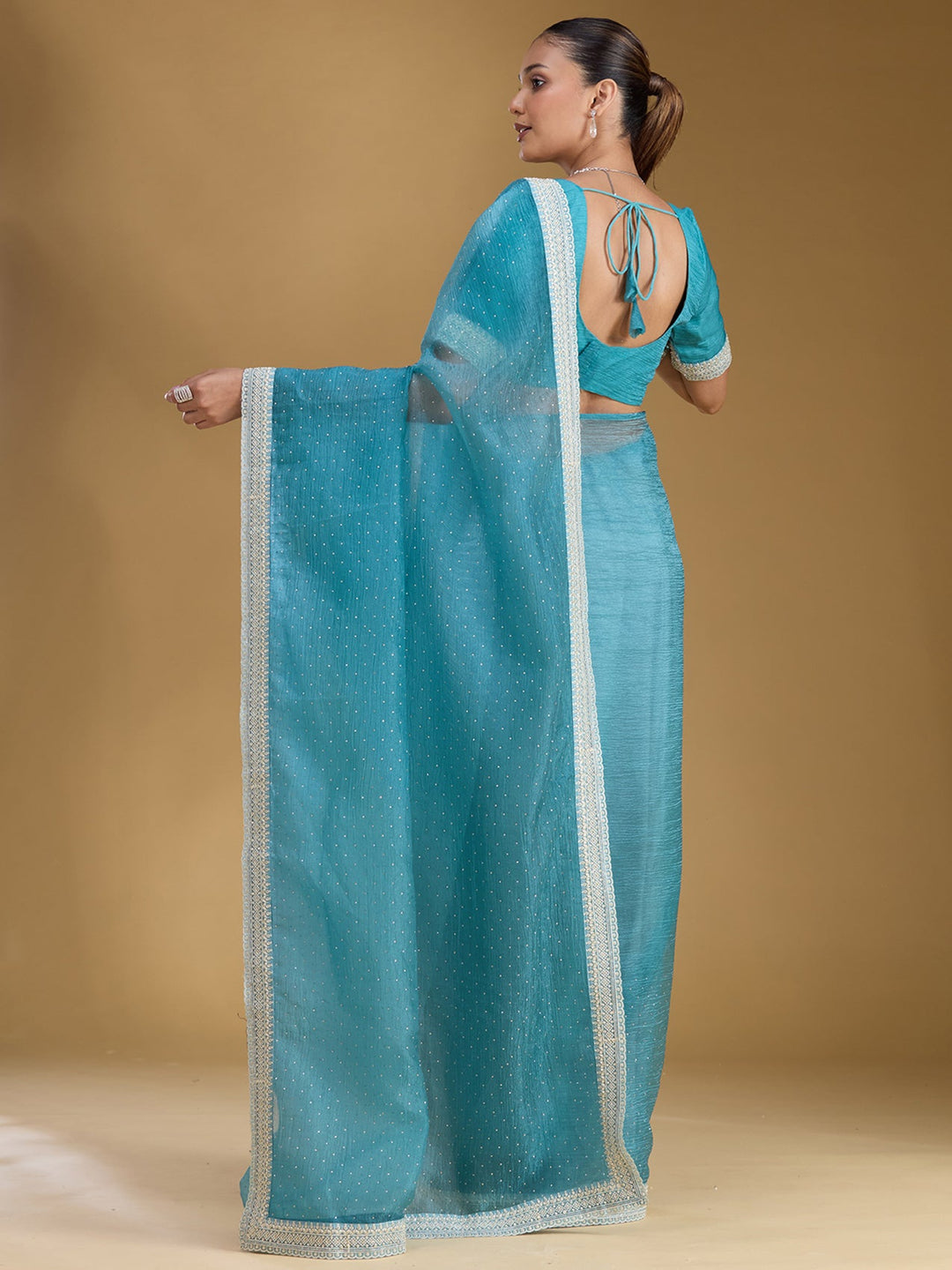 Sky Blue Zariwork (Gold) Tissue Saree