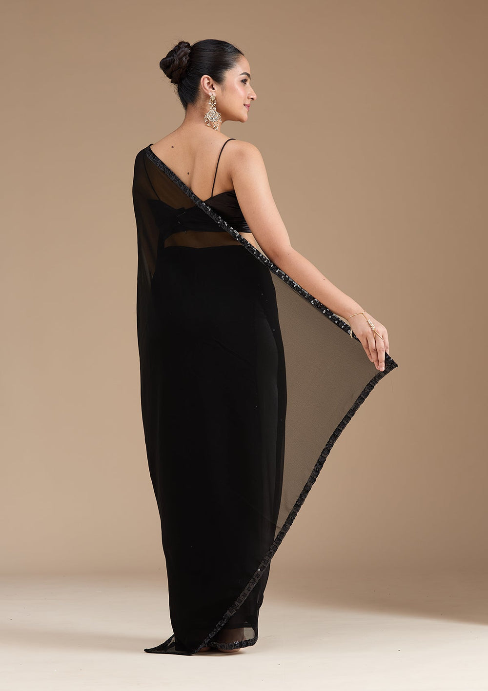 Black Sequins Georgette Saree_koskii