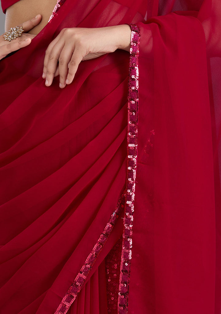 Maroon Sequins Georgette Saree_koskii
