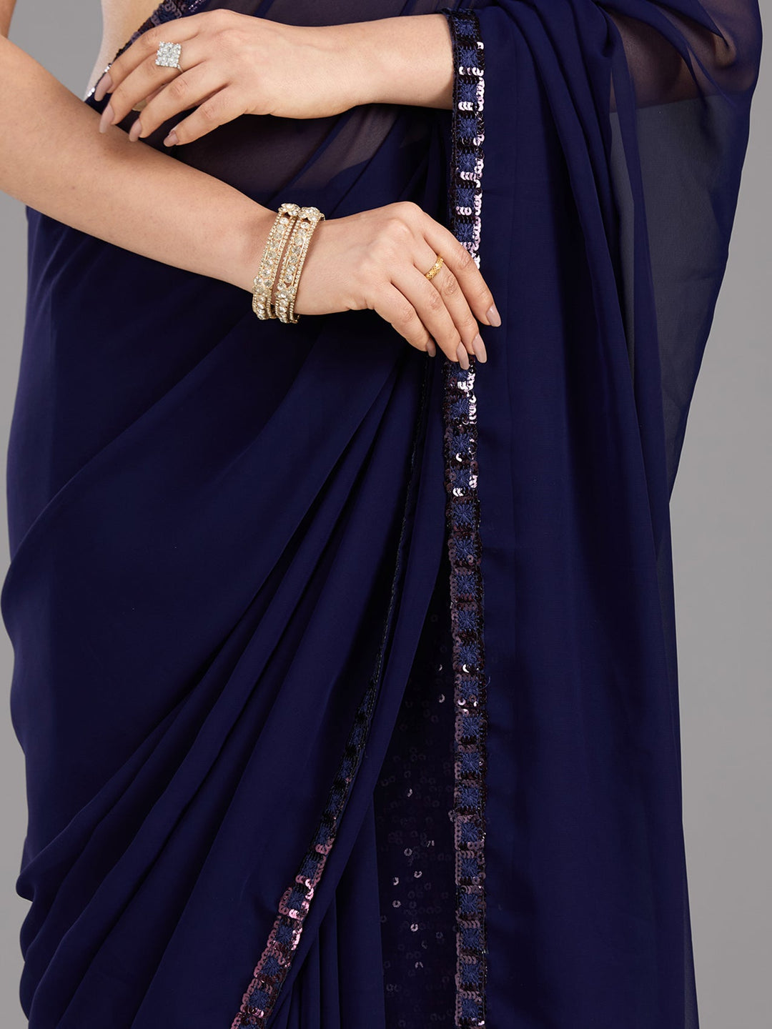 Royal Blue Sequins Georgette Saree-Koskii