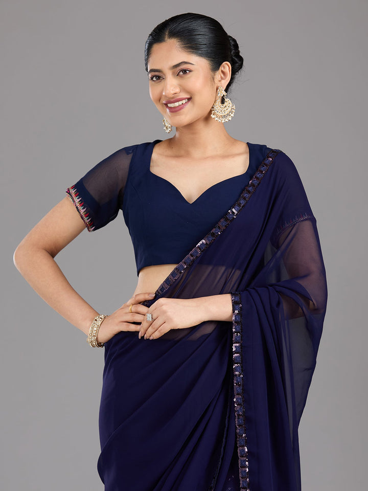 Royal Blue Sequins Georgette Saree-Koskii