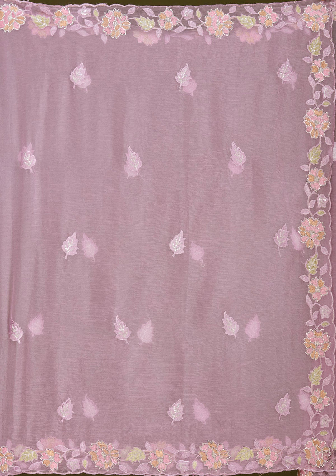 Lavender Threadwork Chiffon Saree