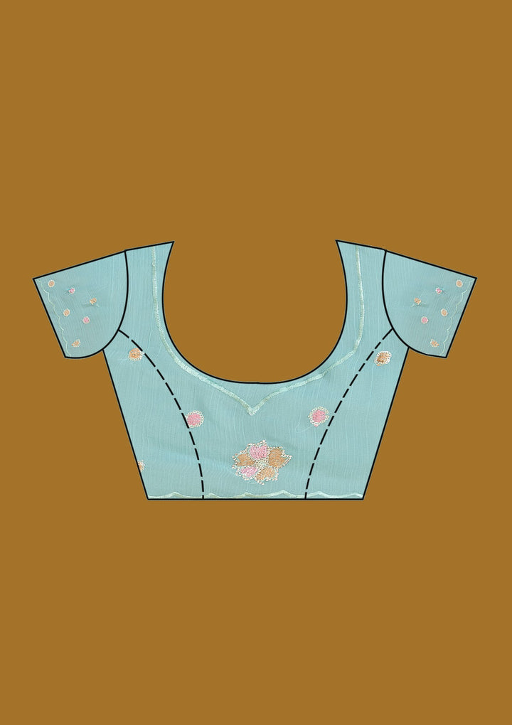 Sky Blue Threadwork Chiffon Saree