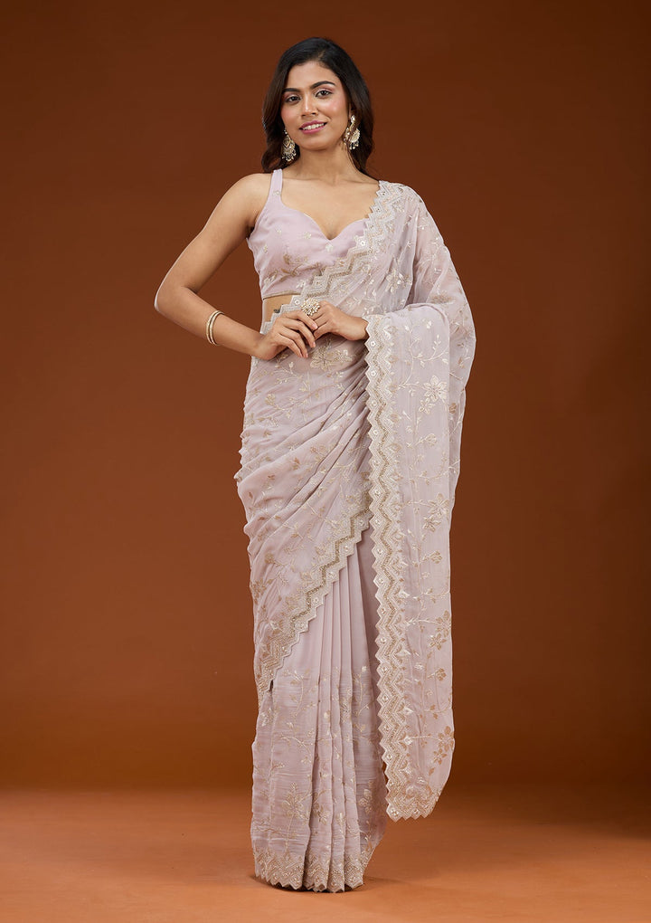 Mauve Zariwork (Gold) Georgette Saree_koskii