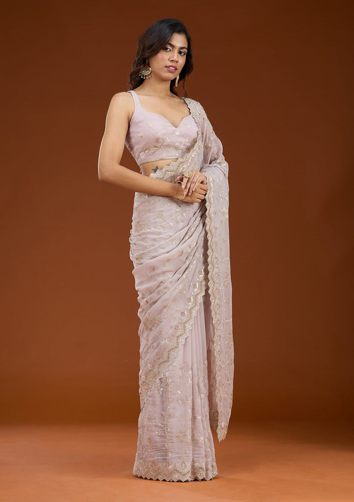 Mauve Zariwork (Gold) Georgette Saree_koskii