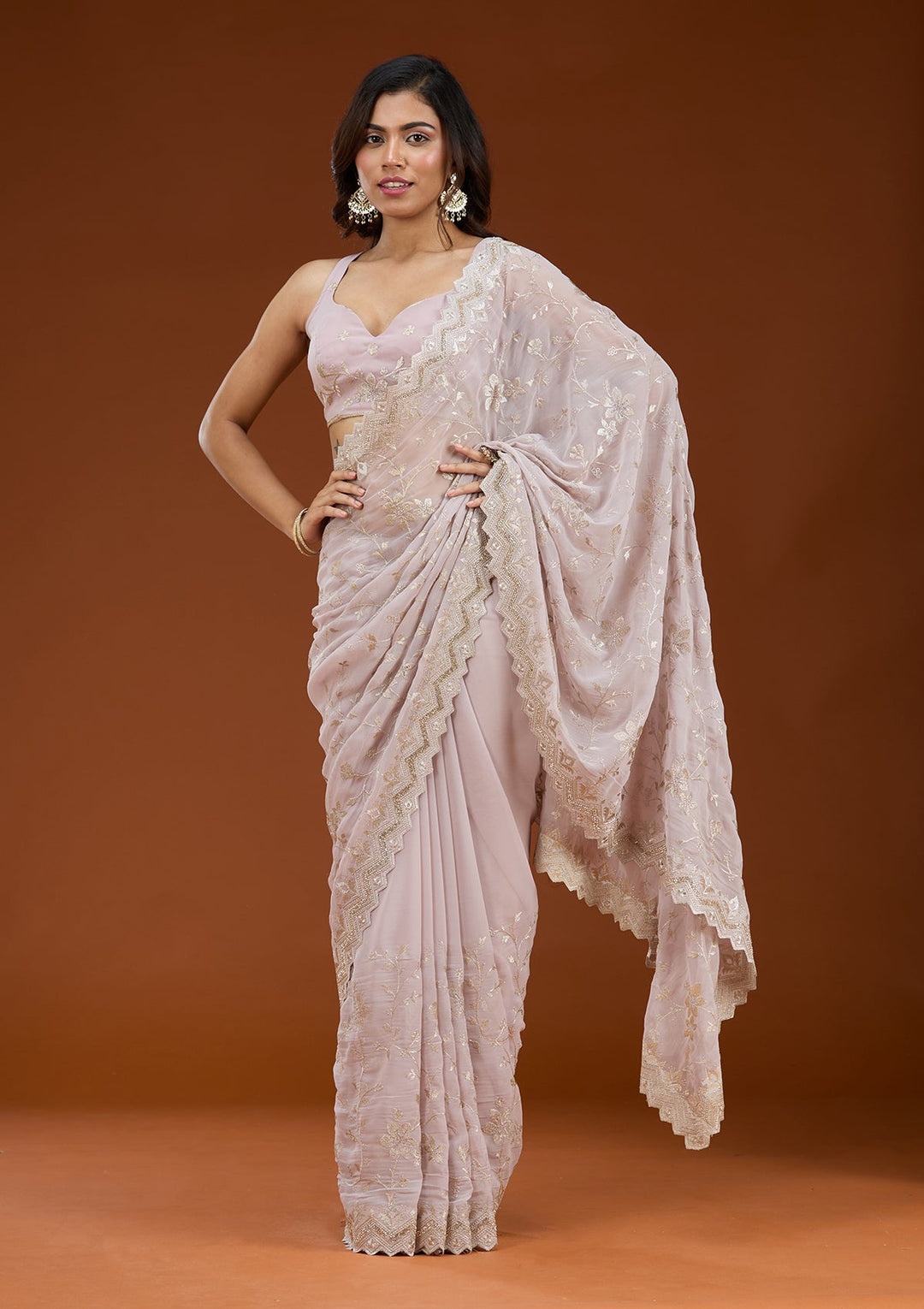 Mauve Zariwork (Gold) Georgette Saree_koskii