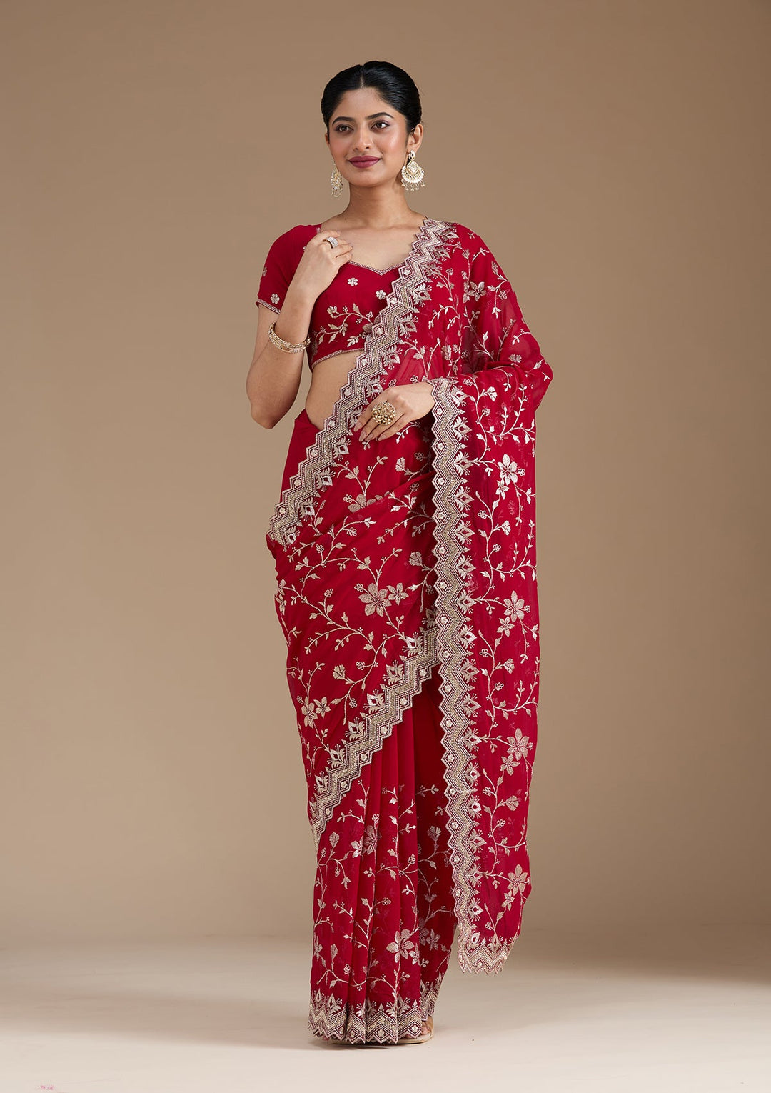 Rani Pink Zariwork (Gold) Georgette Saree_koskii