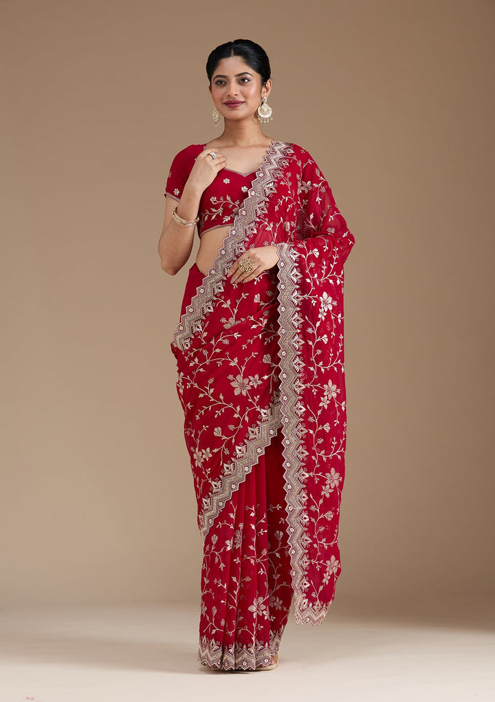 Rani Pink Zariwork (Gold) Georgette Saree_koskii
