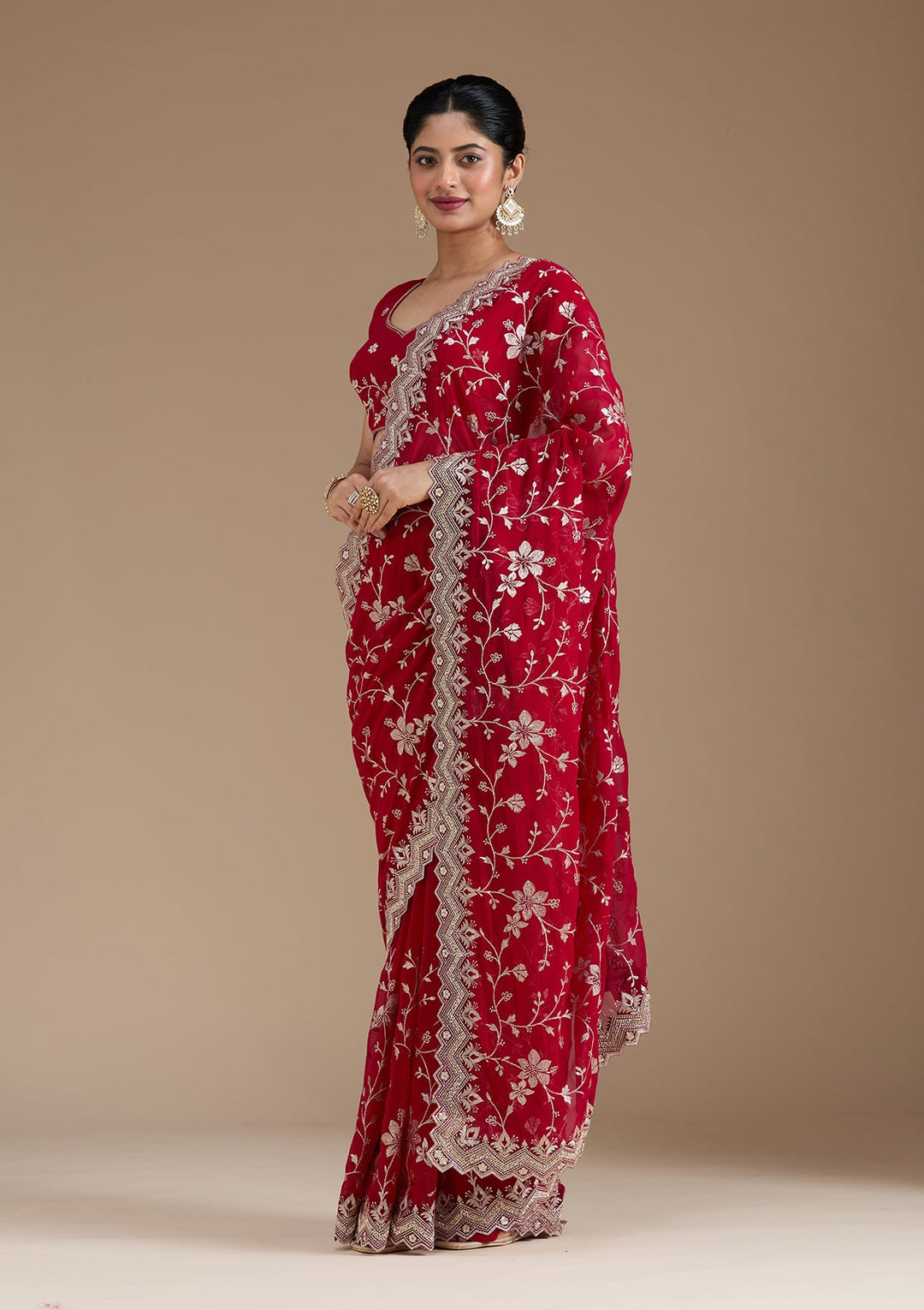 Rani Pink Zariwork (Gold) Georgette Saree_koskii