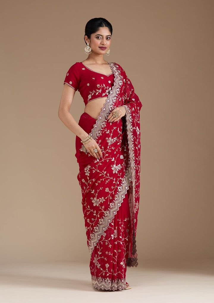 Rani Pink Zariwork (Gold) Georgette Saree_koskii