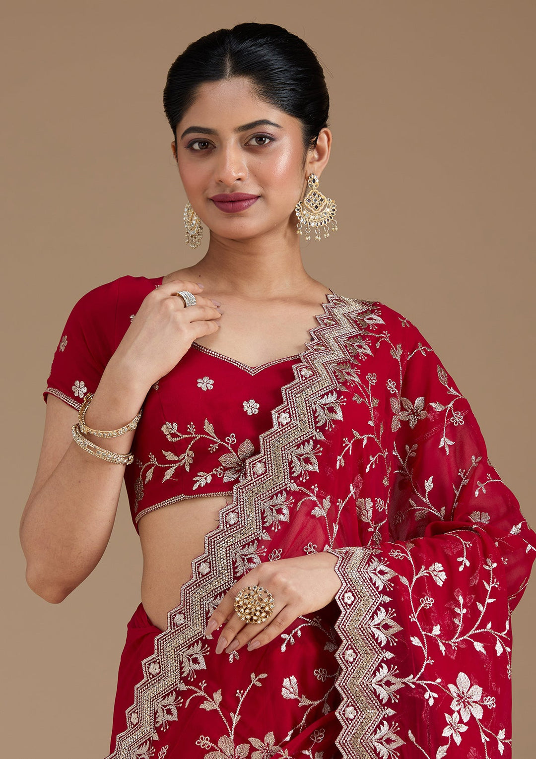 Rani Pink Zariwork (Gold) Georgette Saree_koskii