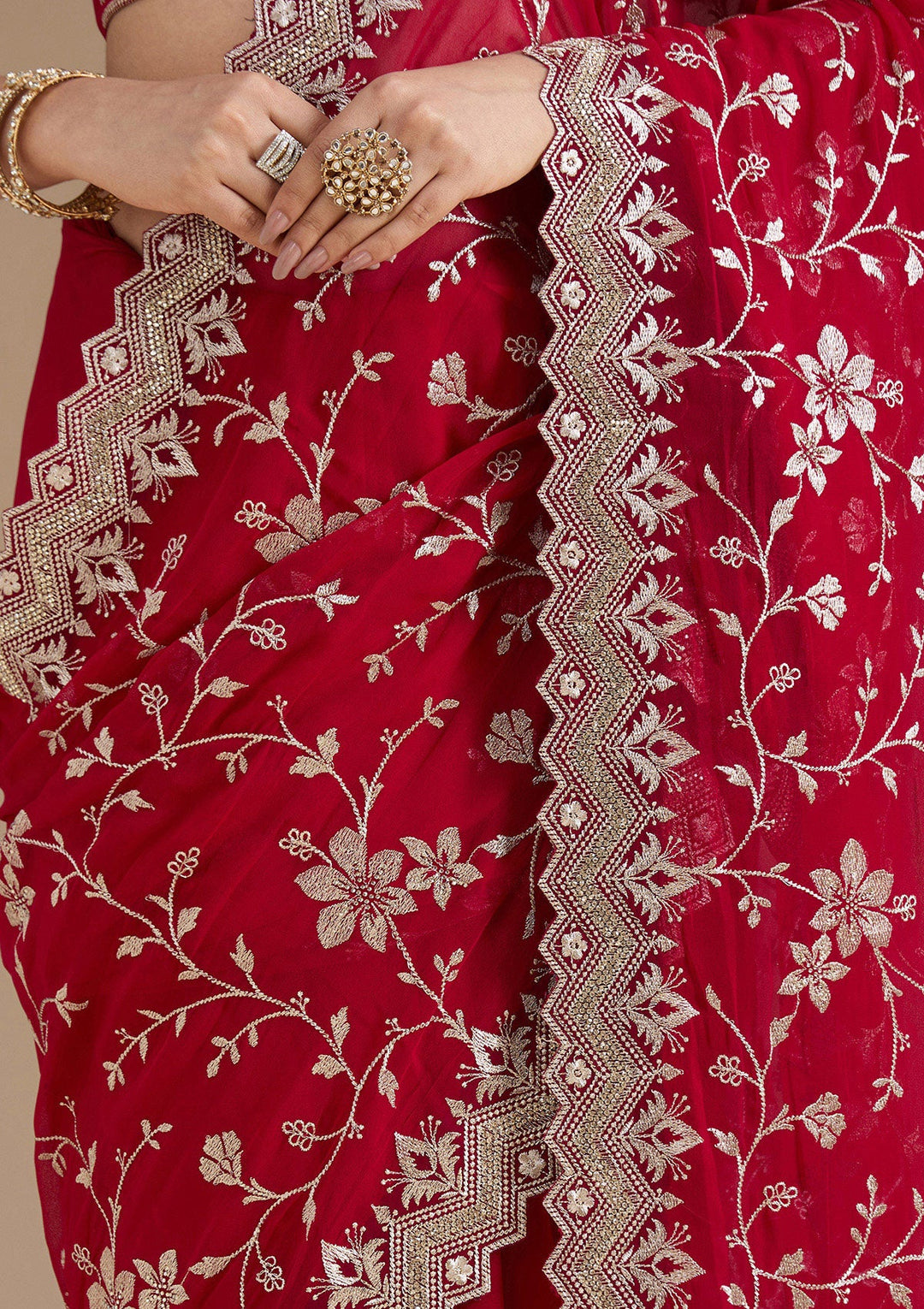 Rani Pink Zariwork (Gold) Georgette Saree_koskii