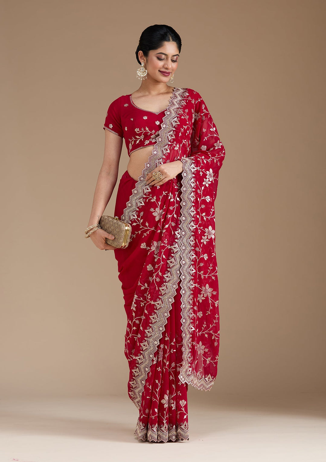 Rani Pink Zariwork (Gold) Georgette Saree_koskii