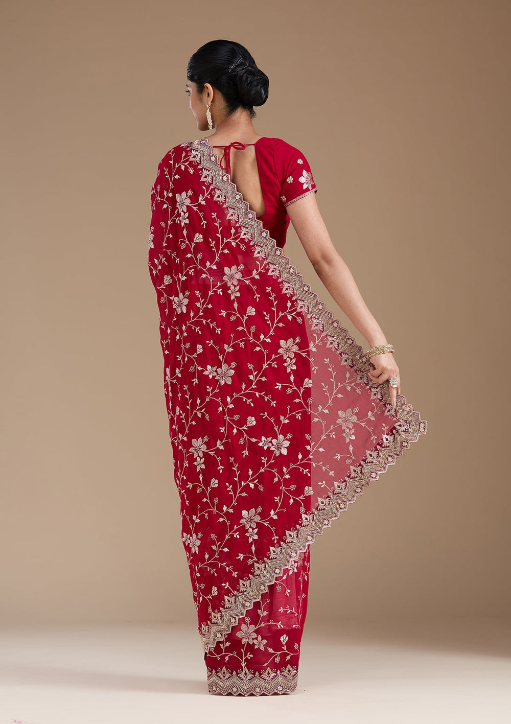 Rani Pink Zariwork (Gold) Georgette Saree_koskii