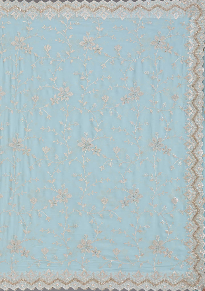 Sky Blue Zariwork (Gold) Georgette Saree_koskii