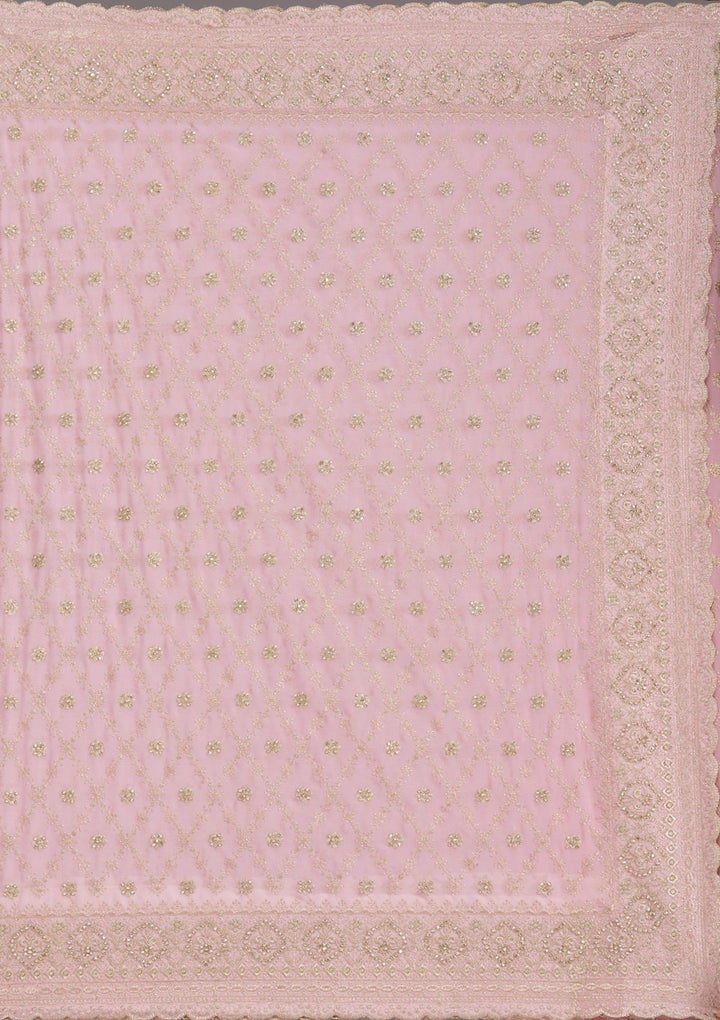Baby Pink Zariwork (Gold) Georgette Saree_koskii