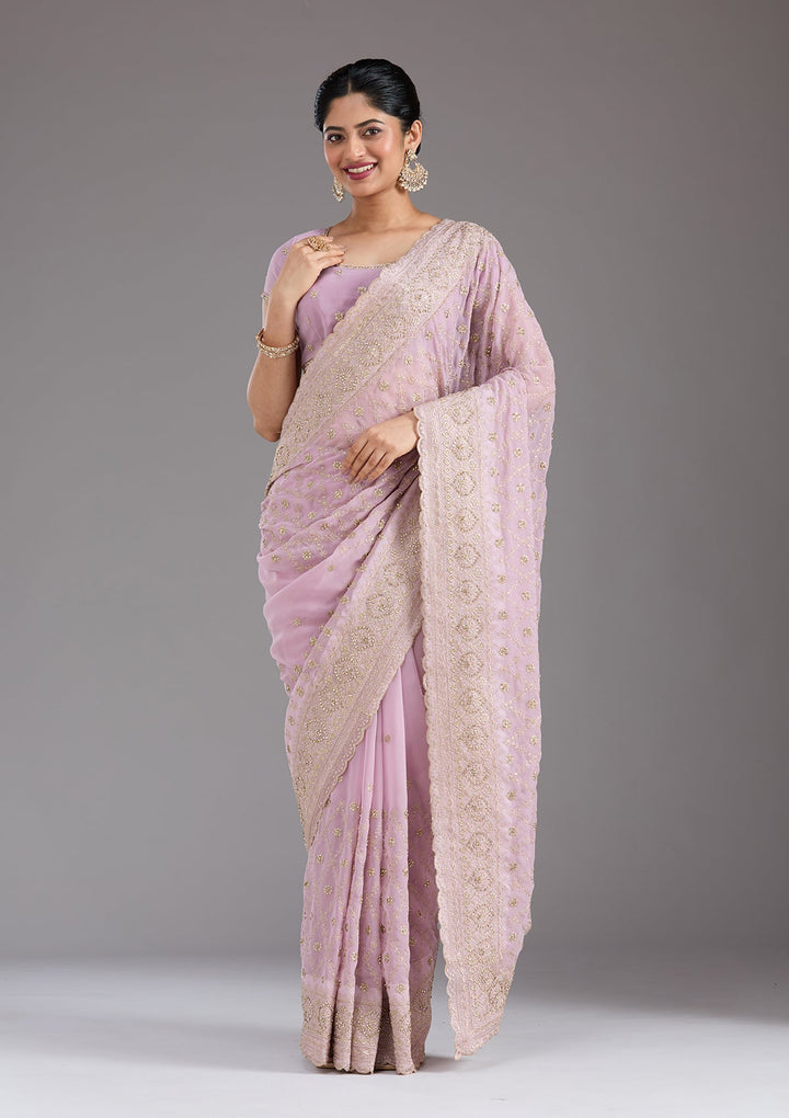 Lavender Zariwork (Gold) Georgette Saree_koskii