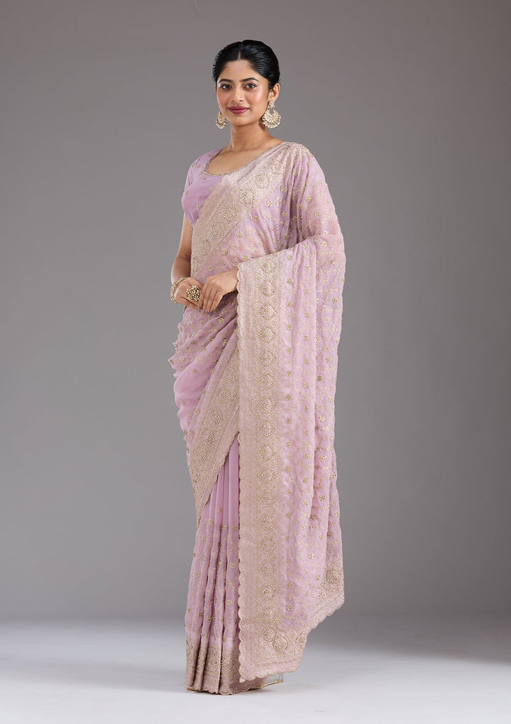 Lavender Zariwork (Gold) Georgette Saree_koskii