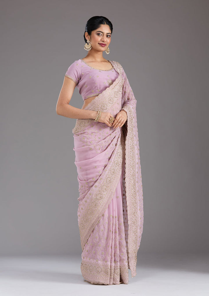 Lavender Zariwork (Gold) Georgette Saree_koskii
