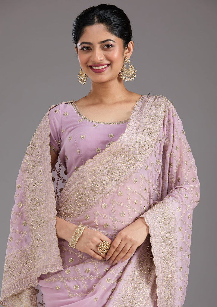 Lavender Zariwork (Gold) Georgette Saree_koskii
