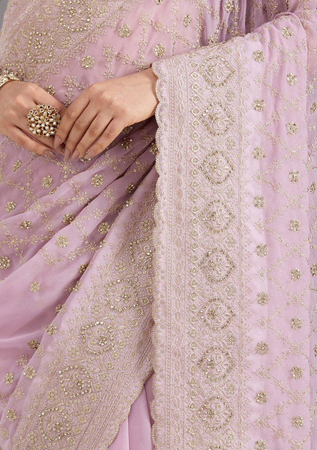 Lavender Zariwork (Gold) Georgette Saree_koskii