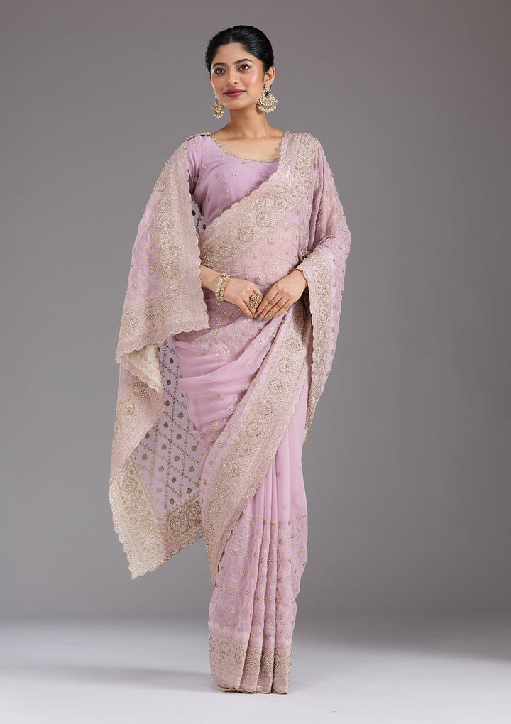 Lavender Zariwork (Gold) Georgette Saree_koskii