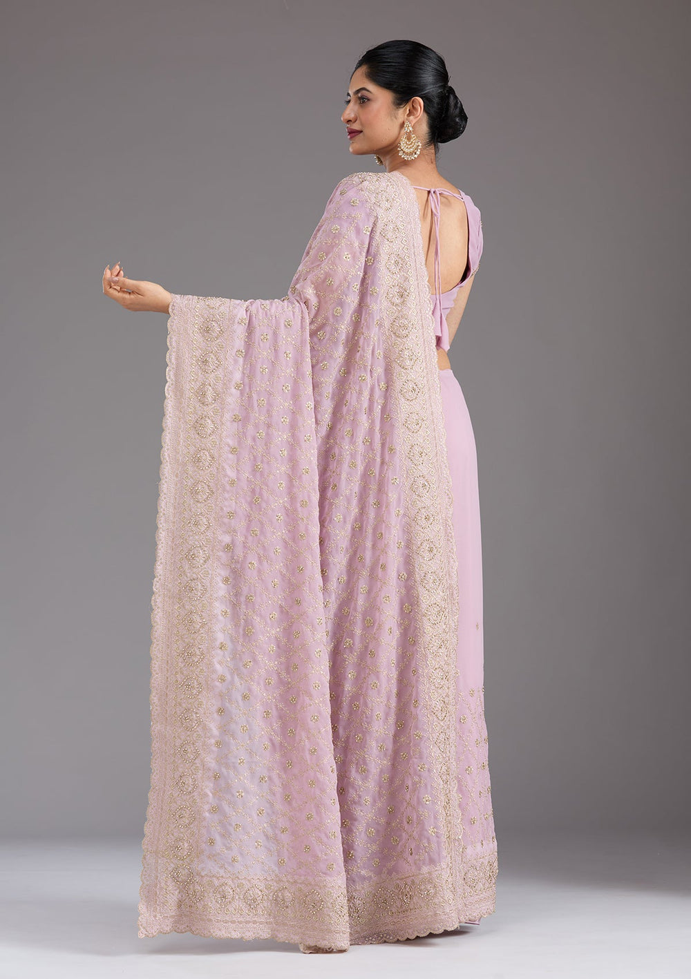 Lavender Zariwork (Gold) Georgette Saree_koskii