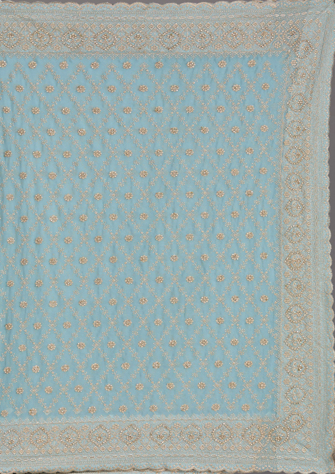 Sky Blue Zariwork (Gold) Georgette Saree_koskii
