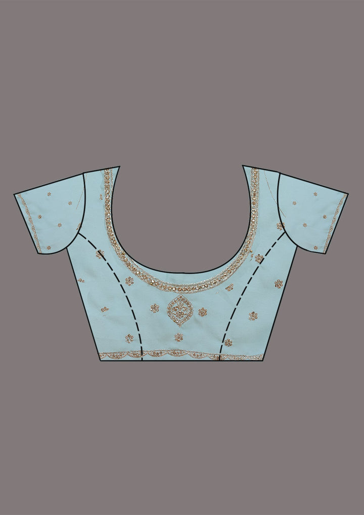 Sky Blue Zariwork (Gold) Georgette Saree_koskii