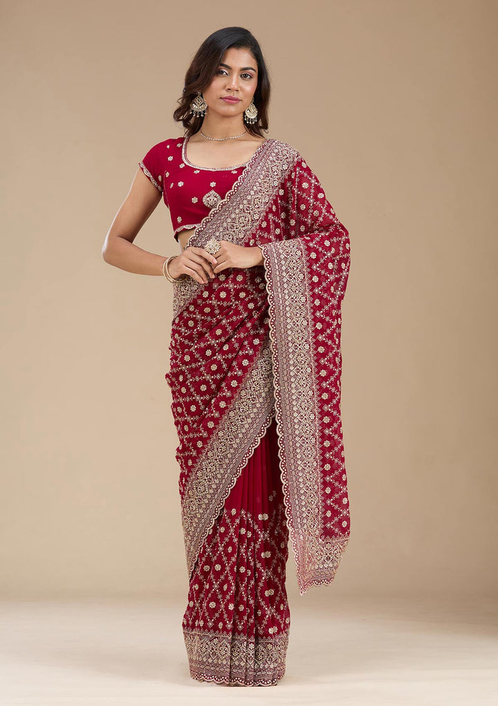 Maroon Zariwork (Gold) Georgette Saree_koskii