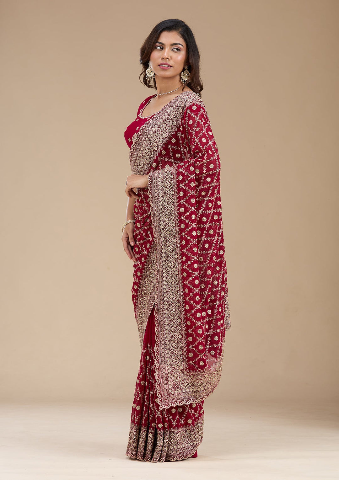 Maroon Zariwork (Gold) Georgette Saree_koskii
