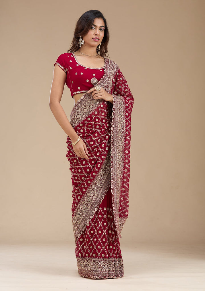 Maroon Zariwork (Gold) Georgette Saree_koskii