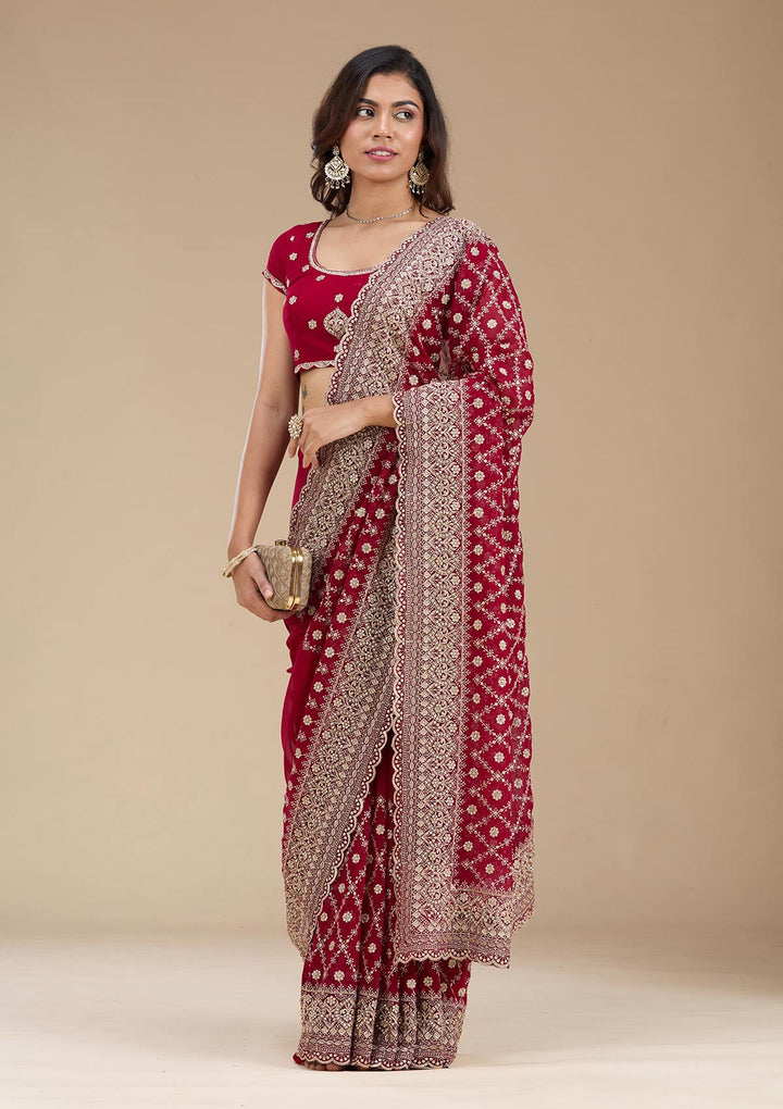 Maroon Zariwork (Gold) Georgette Saree_koskii