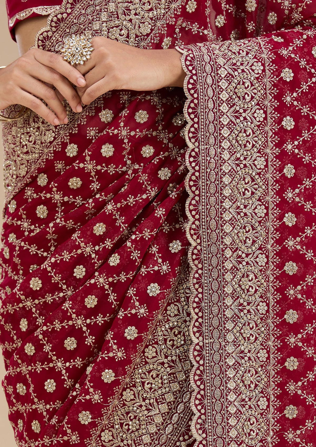 Maroon Zariwork (Gold) Georgette Saree_koskii