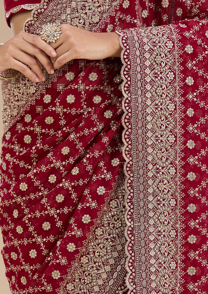 Maroon Zariwork (Gold) Georgette Saree_koskii