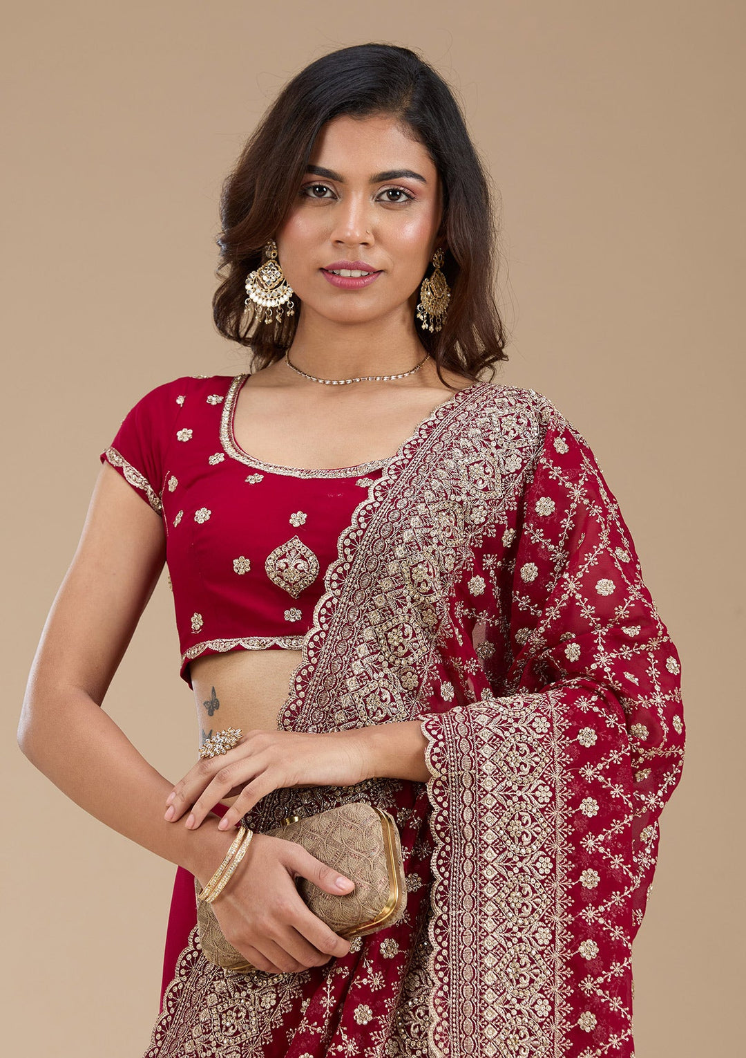 Maroon Zariwork (Gold) Georgette Saree_koskii