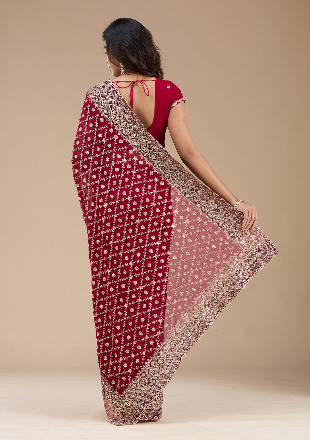 Maroon Zariwork (Gold) Georgette Saree_koskii