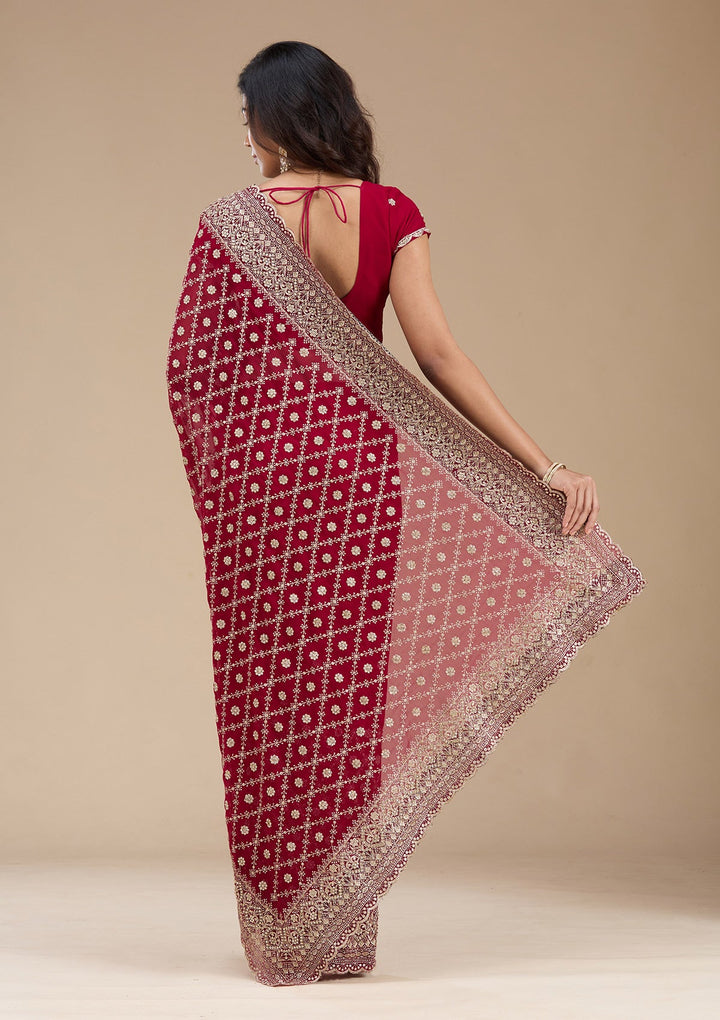Maroon Zariwork (Gold) Georgette Saree_koskii