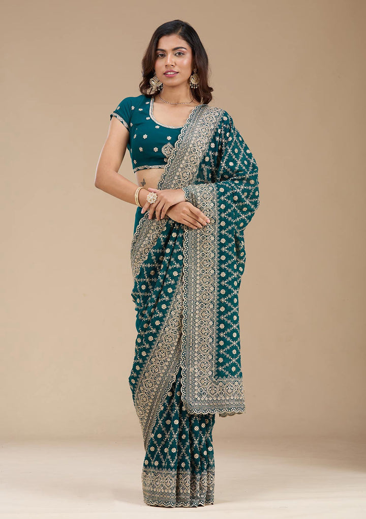 Rama Green Zariwork (Gold) Georgette Saree_koskii