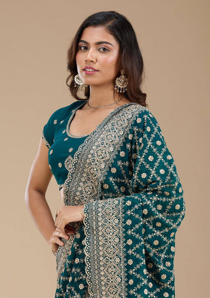 Rama Green Zariwork (Gold) Georgette Saree_koskii