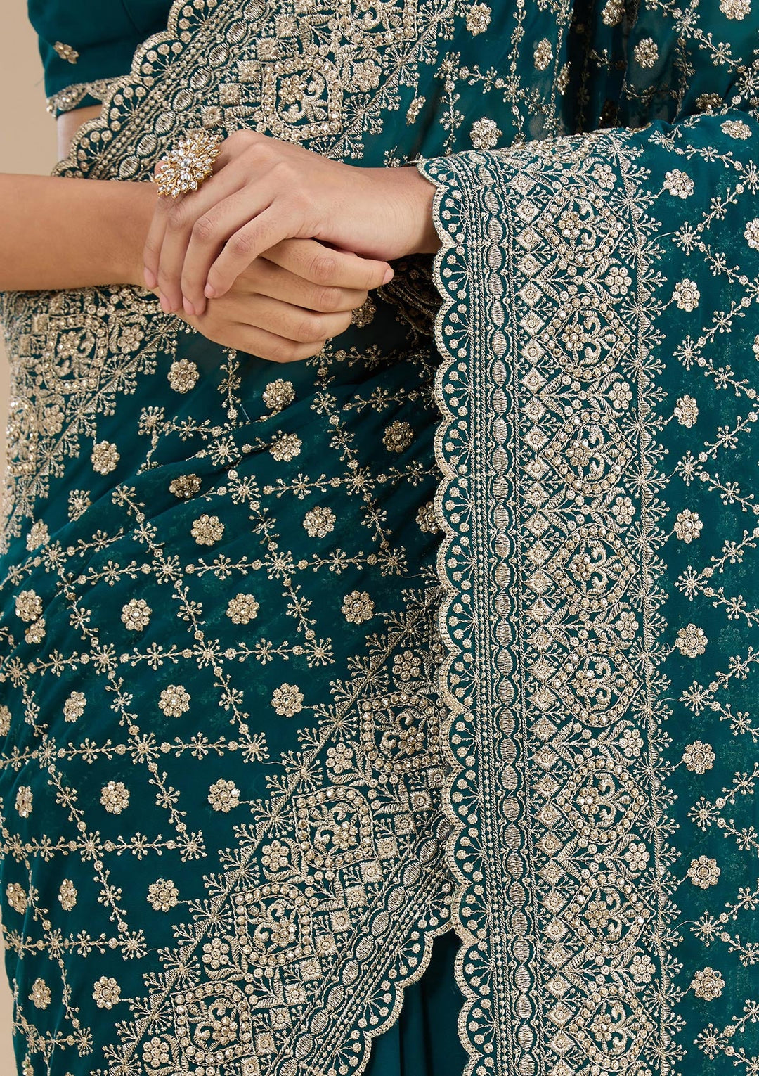 Rama Green Zariwork (Gold) Georgette Saree_koskii