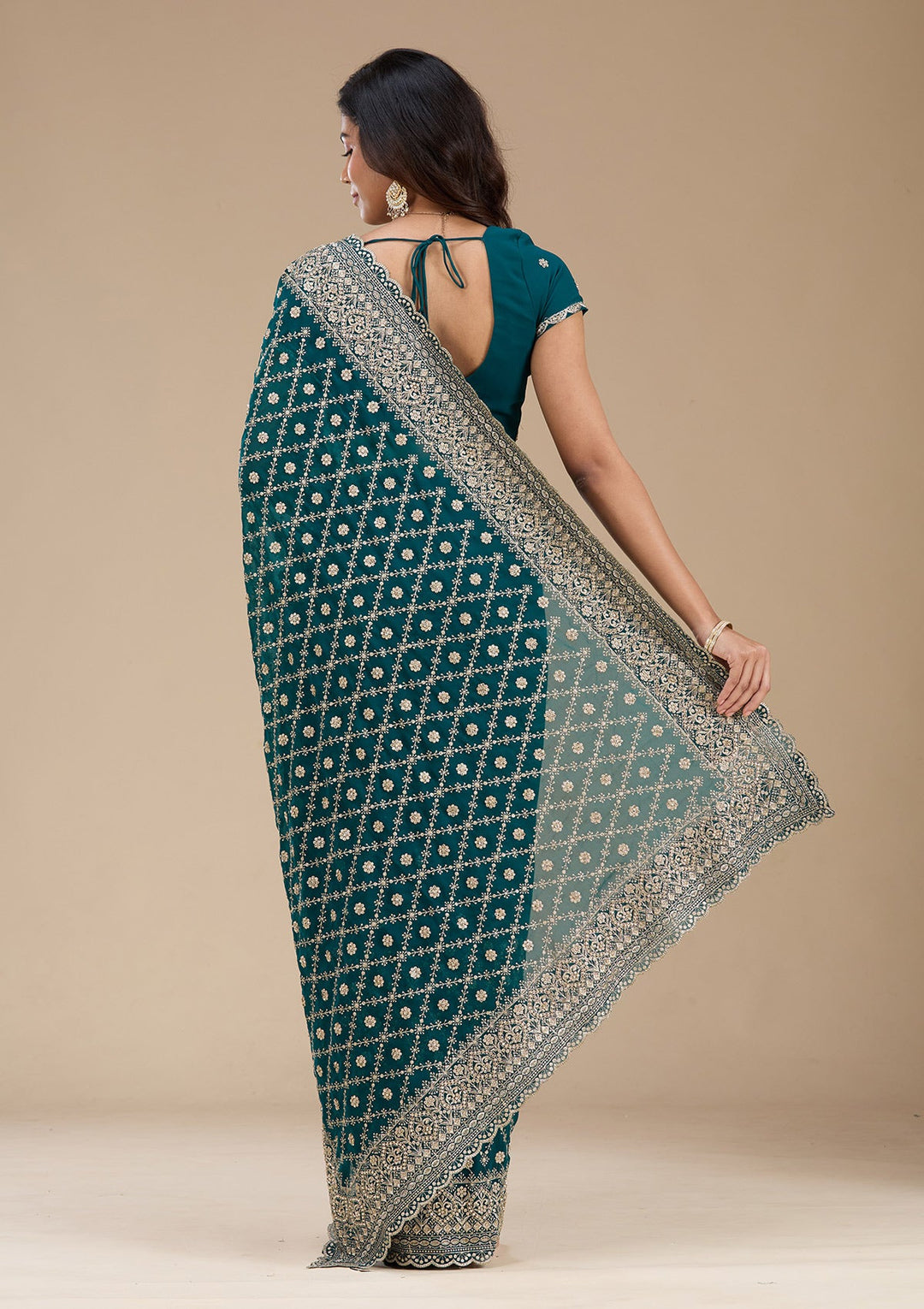 Rama Green Zariwork (Gold) Georgette Saree_koskii