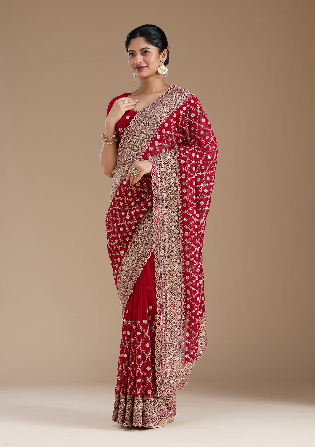 Rani Pink Zariwork (Gold) Georgette Saree_koskii