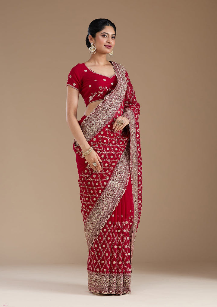 Rani Pink Zariwork (Gold) Georgette Saree_koskii