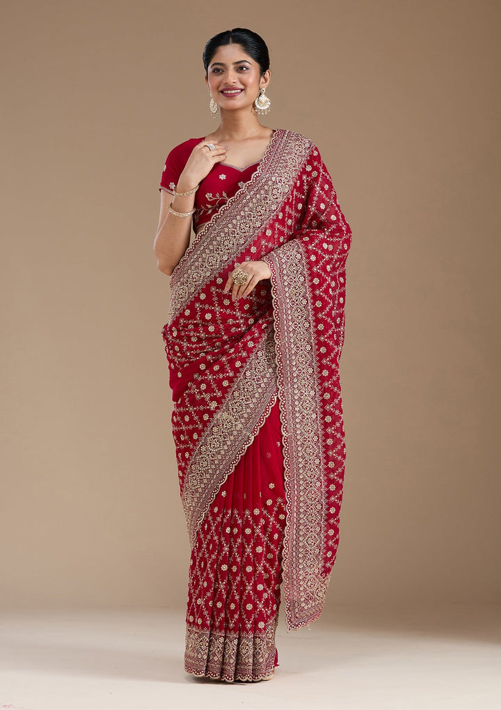 Rani Pink Zariwork (Gold) Georgette Saree_koskii