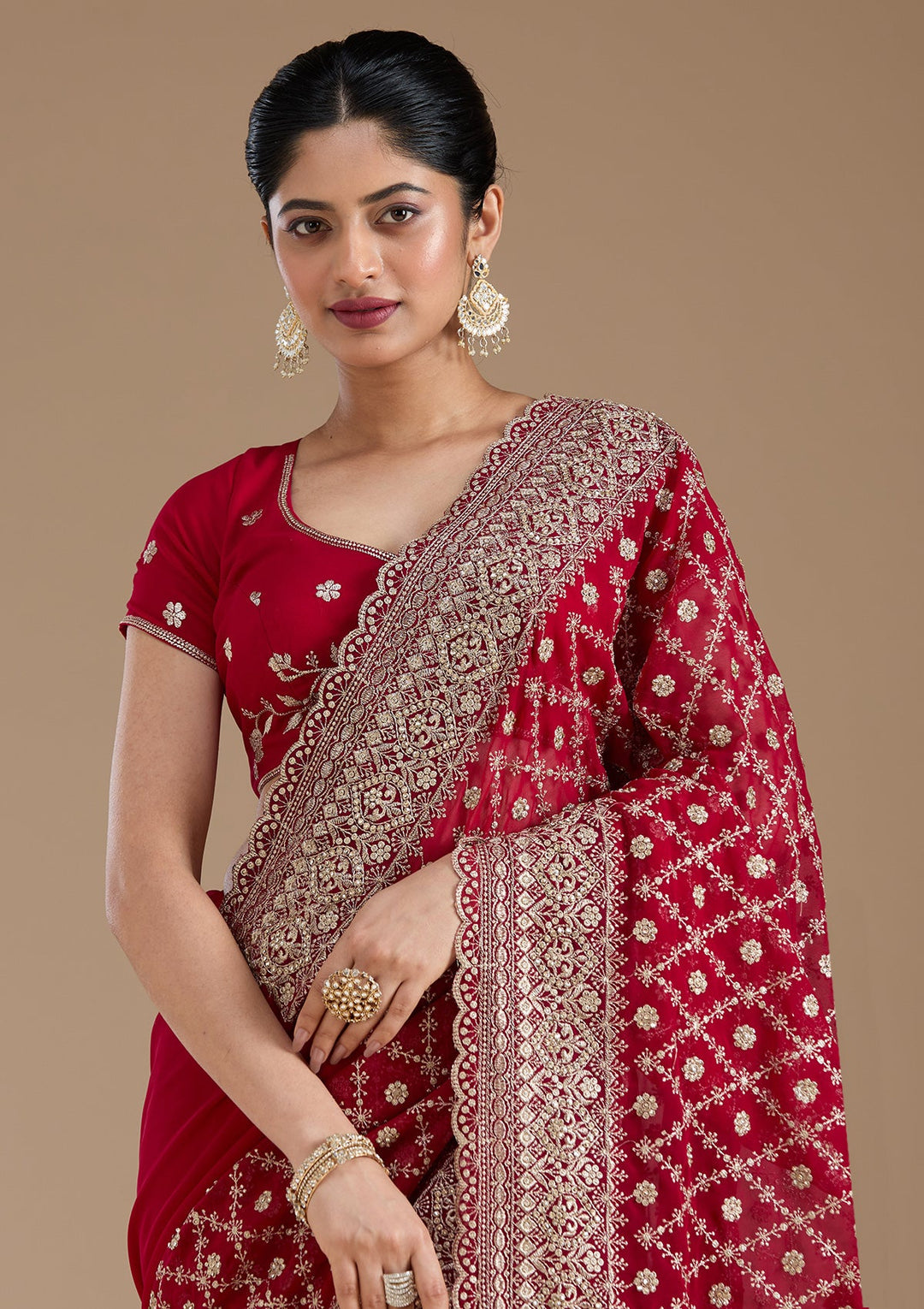 Rani Pink Zariwork (Gold) Georgette Saree_koskii